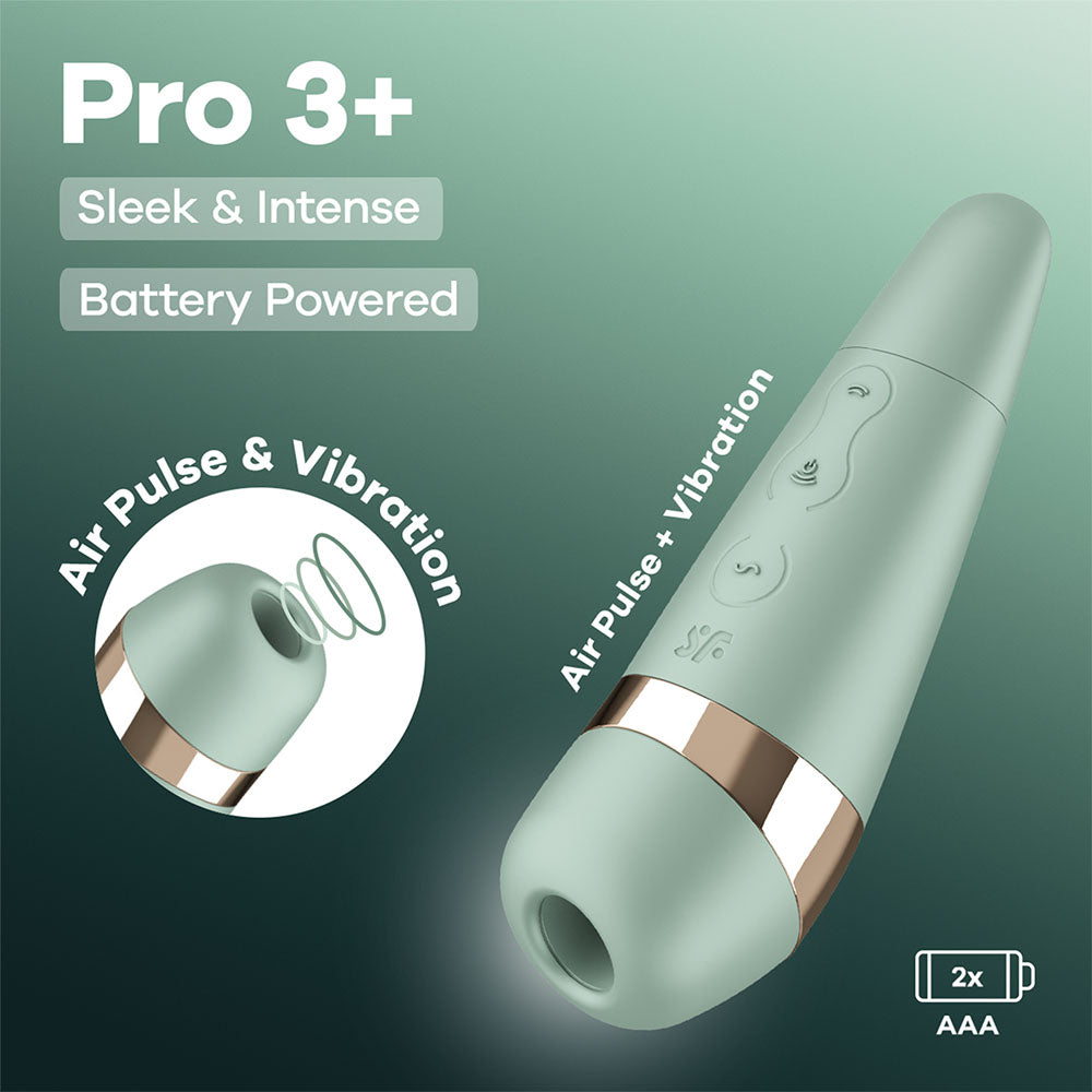 Satisfyer Pro 3+ Battery Series - Mint - Mint Air Pulse Clitoral Stimulator with Vibration