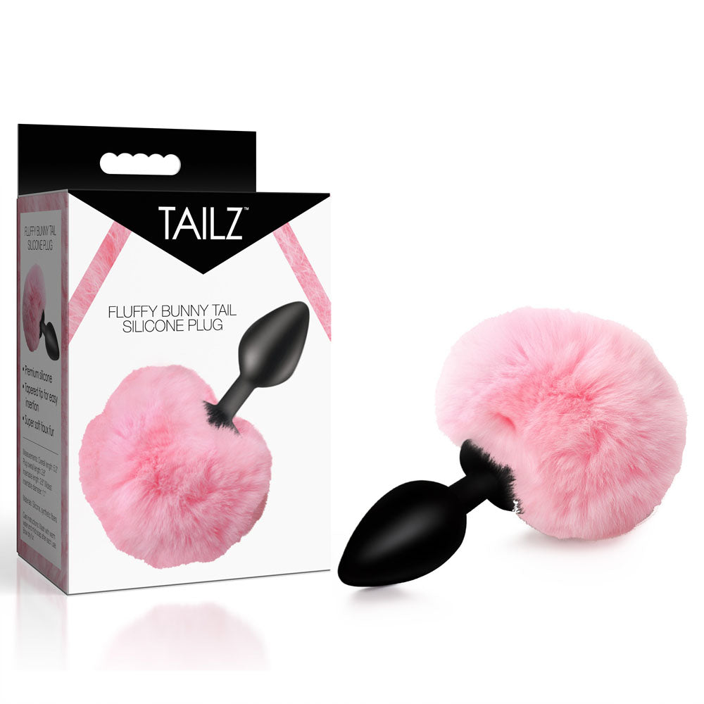 Tailz Fluffy Bunny Tail Silicone Plug - - Black Butt Plug with Bunny Tail