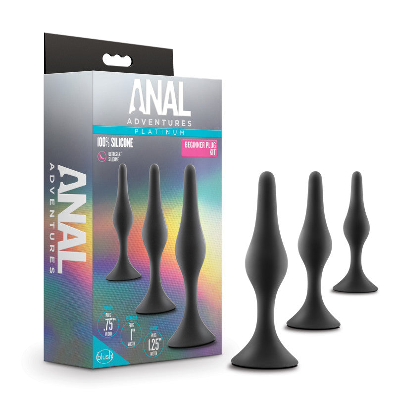 Anal Adventures Platinum Silicone Beginner Plug Kit - Butt Plug Kit - Set of 3 Sizes