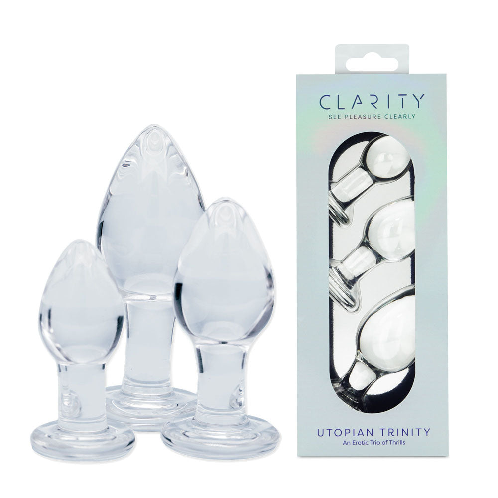 Clarity - Utopian Trinity - Glass Butt Plugs - Set of 3 Sizes