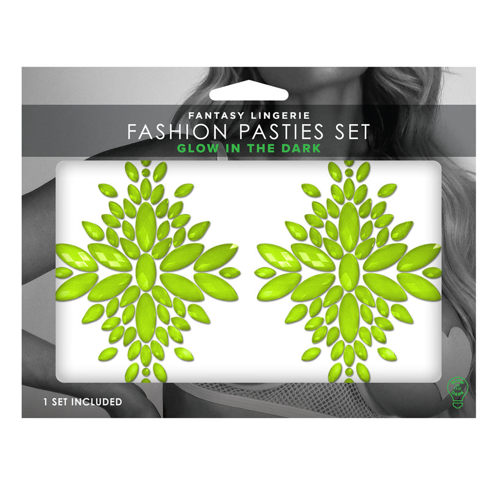 GLOW Fashion Pasties Set - Neon Green & Solid Pink - 2 Sets Included