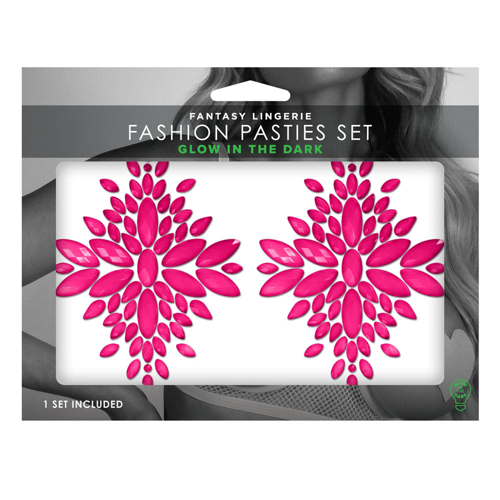 GLOW Fashion Pasties Set - Neon Green & Solid Pink - 2 Sets Included