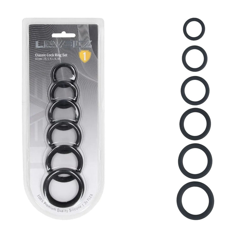 LEVELZ Classic Silicone Cock Ring Set of 6 - Cock Rings - Set of 6 Sizes