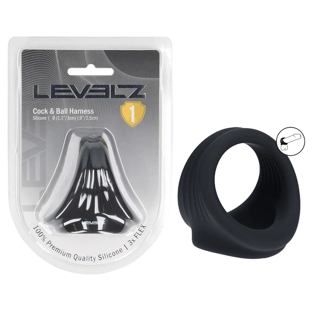 LEVELZ Silicone Cock & Ball Harness - - Cock & Ball Ring