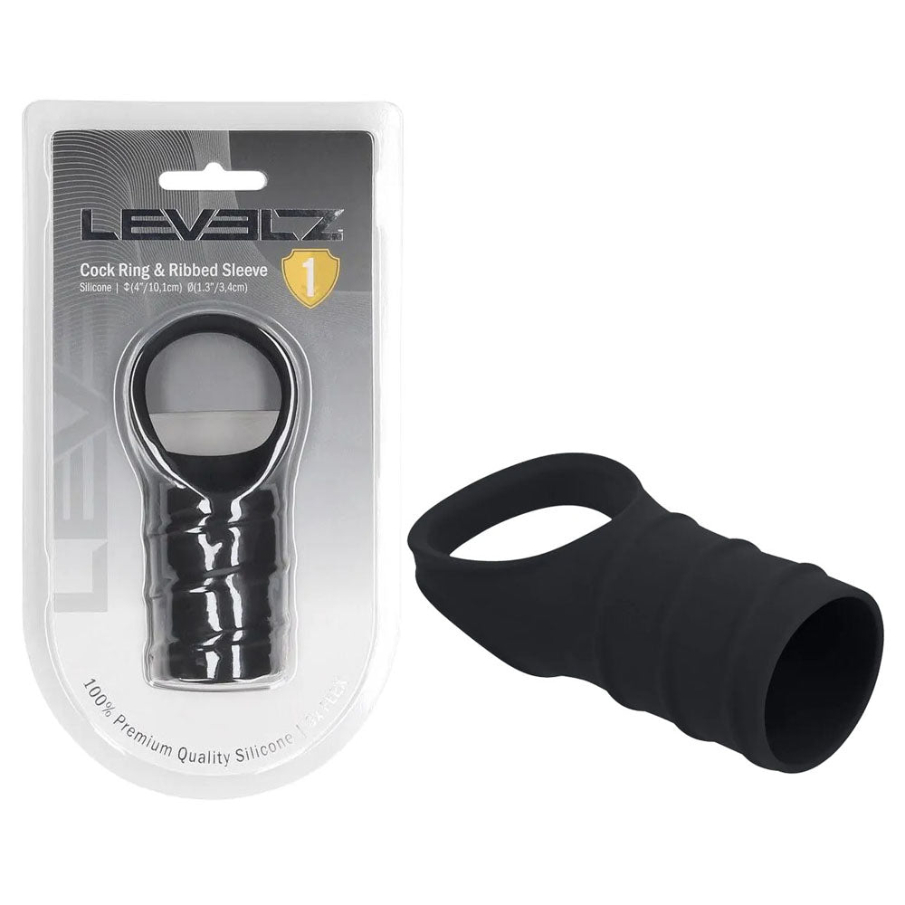 LEVELZ Silicone Cock Ring & Ribbed Sleeve - Cock Ring with Sleeve