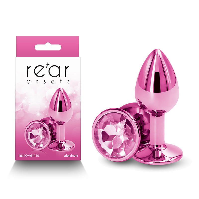 Rear Assets - Small - - 7.1 cm Small Metal Butt Plug with Round Gem Base