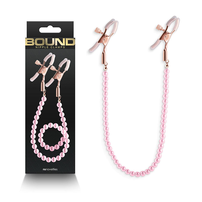 Bound Nipple Clamps - DC1 - - Gold Nipple Clamps with Pearl Chain