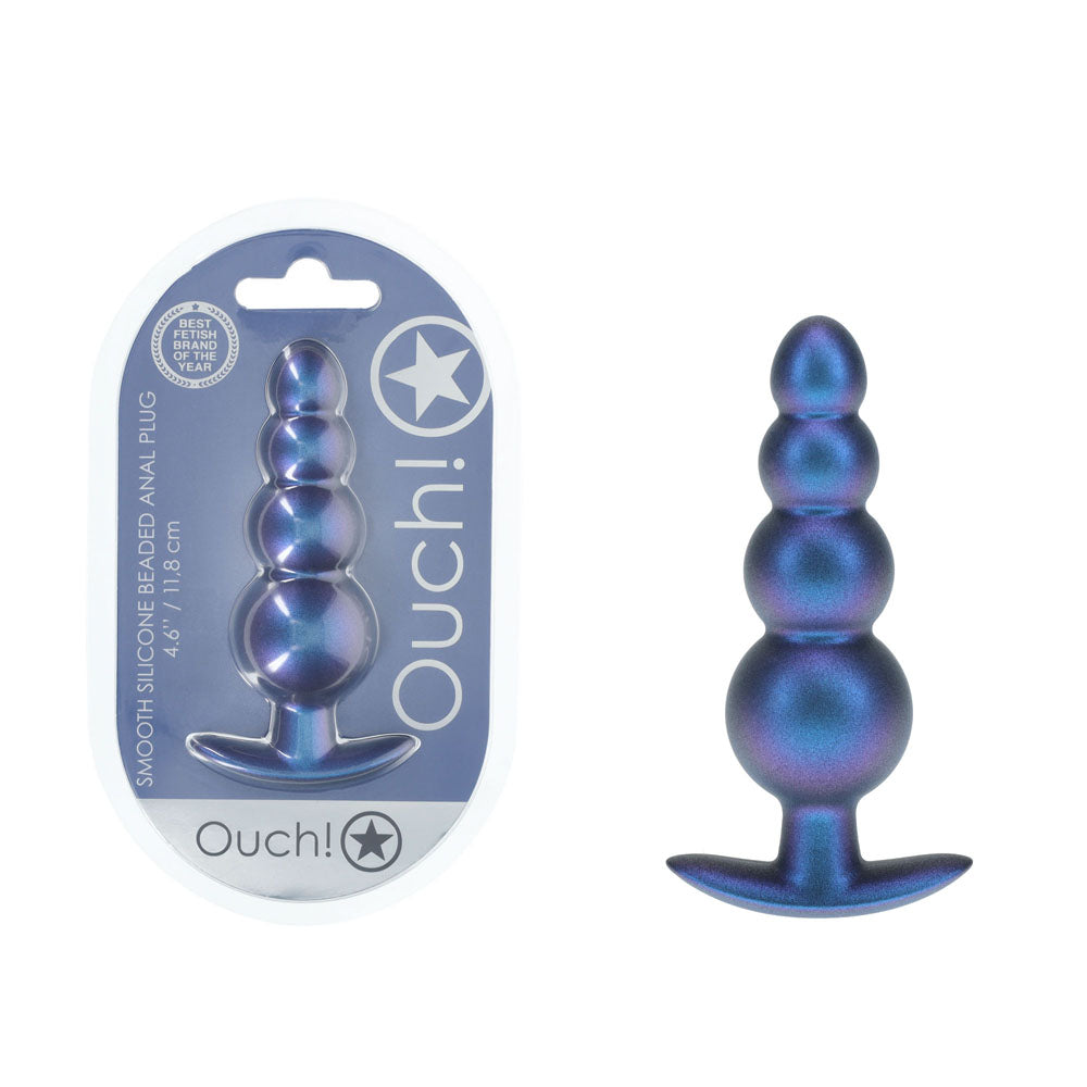 OUCH! Beaded Anal Plug - Metallic - Metallic 11.7 cm Butt Plug