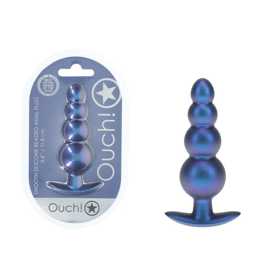 OUCH! Beaded Anal Plug - Metallic  - Metallic  11.7 cm Butt Plug