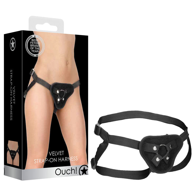 OUCH! Velvet & Velcro Adjustable Harness with O-Ring - Strap-On Harness (No Probe Included)