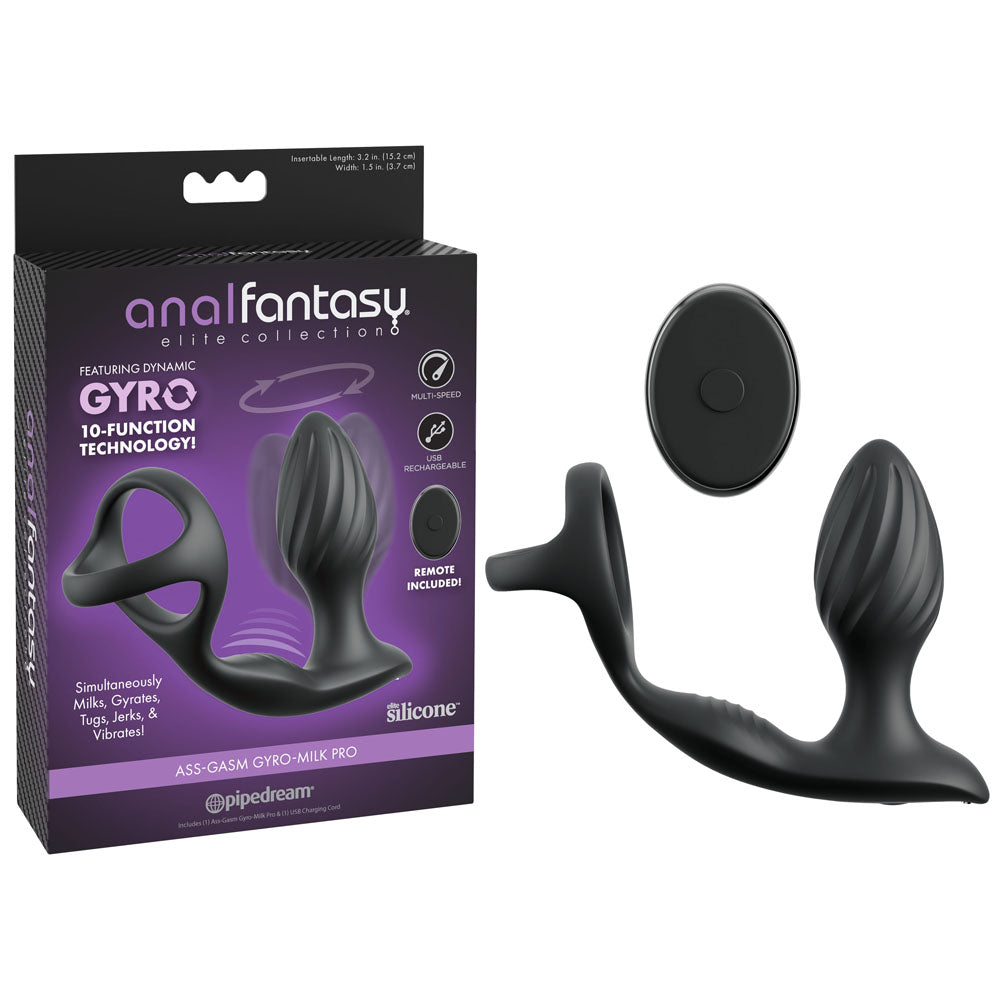 Anal Fantasy Elite Ass-Gasm Gyro-Milk Pro - USB Rechargeable Gyrating Butt Plug with Cock Ring