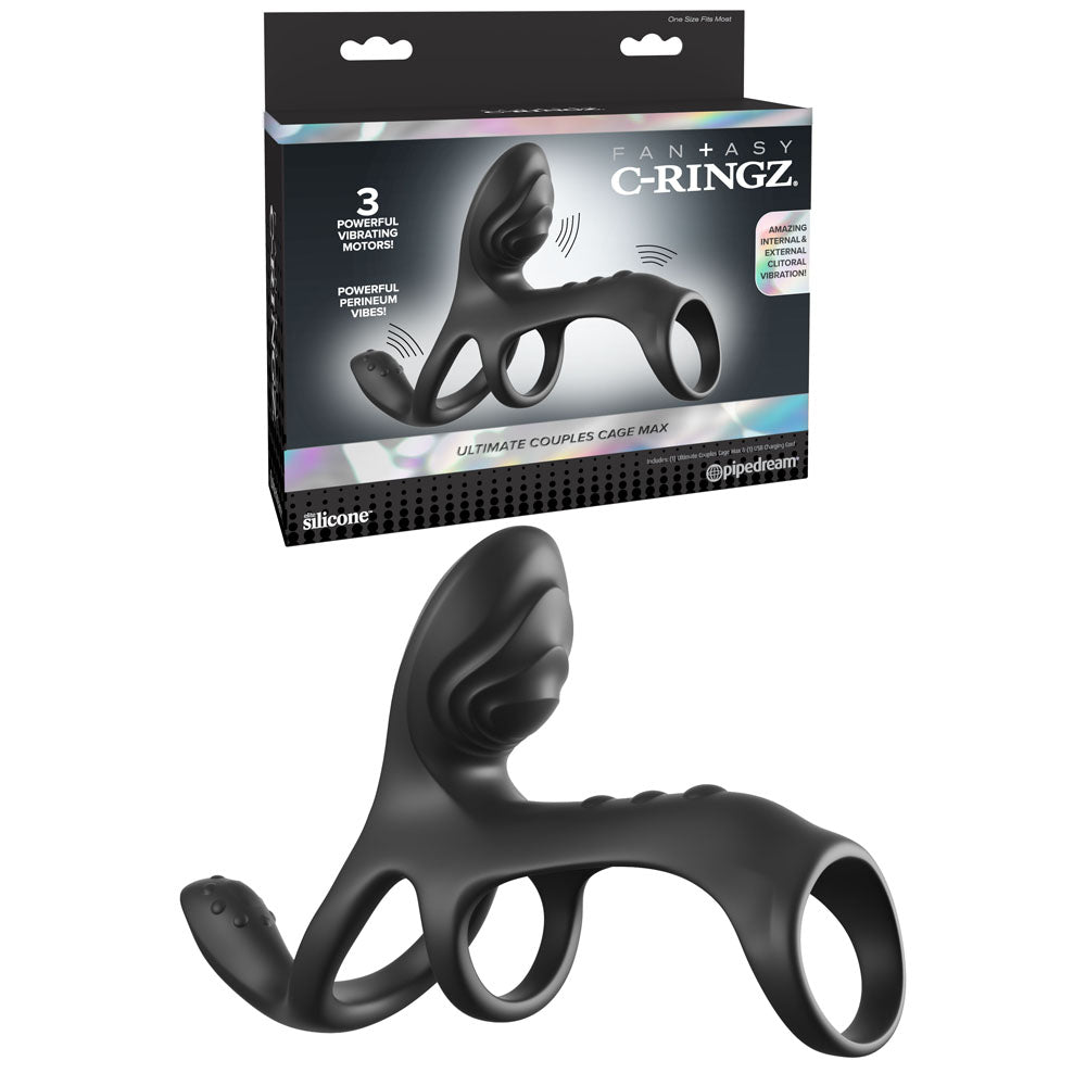 Fantasy C-Ringz Ultimate Couples Cage Max - USB Rechargeable Vibrating Cock Ring Cage
