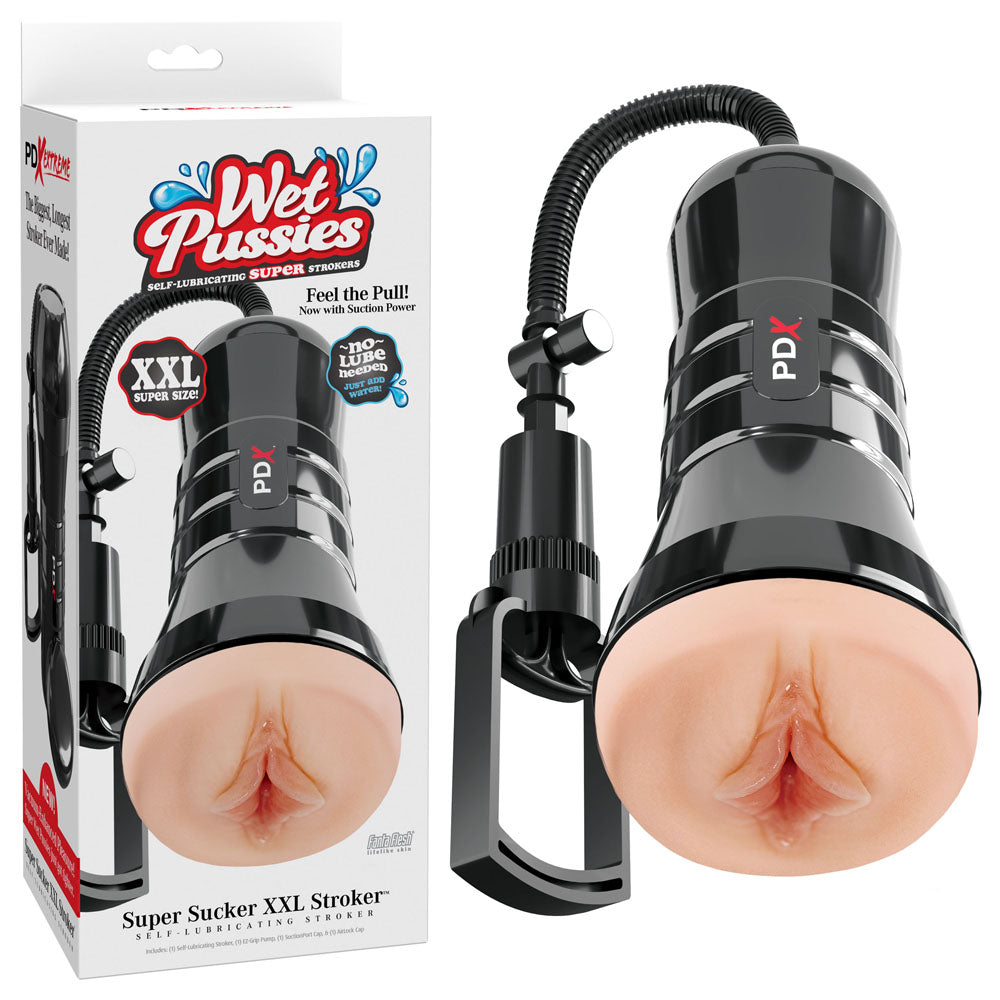 PDX Wet Pussies Super Sucker XXL Stroker - - Vagina Stroker with Suction Pump