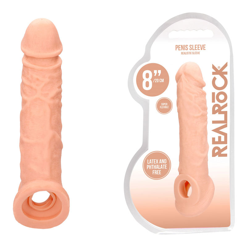 REALROCK 8'' Realistic Penis Extender with Rings - 20.3 cm Penis Extension Sleeve