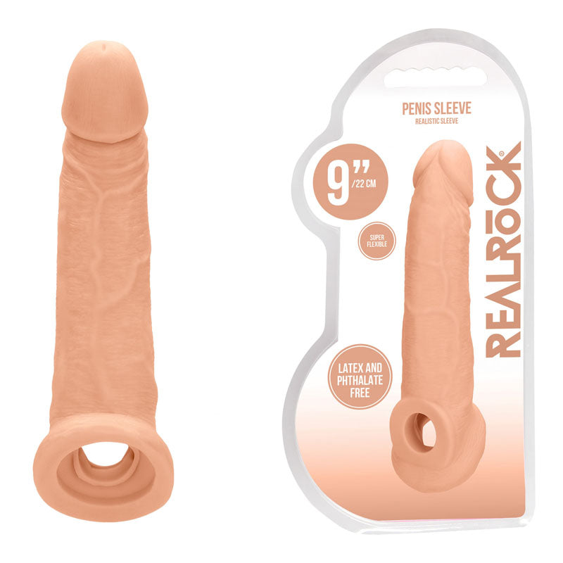 REALROCK 9'' Realistic Penis Extender with Rings - 22.9 cm Penis Extension Sleeve