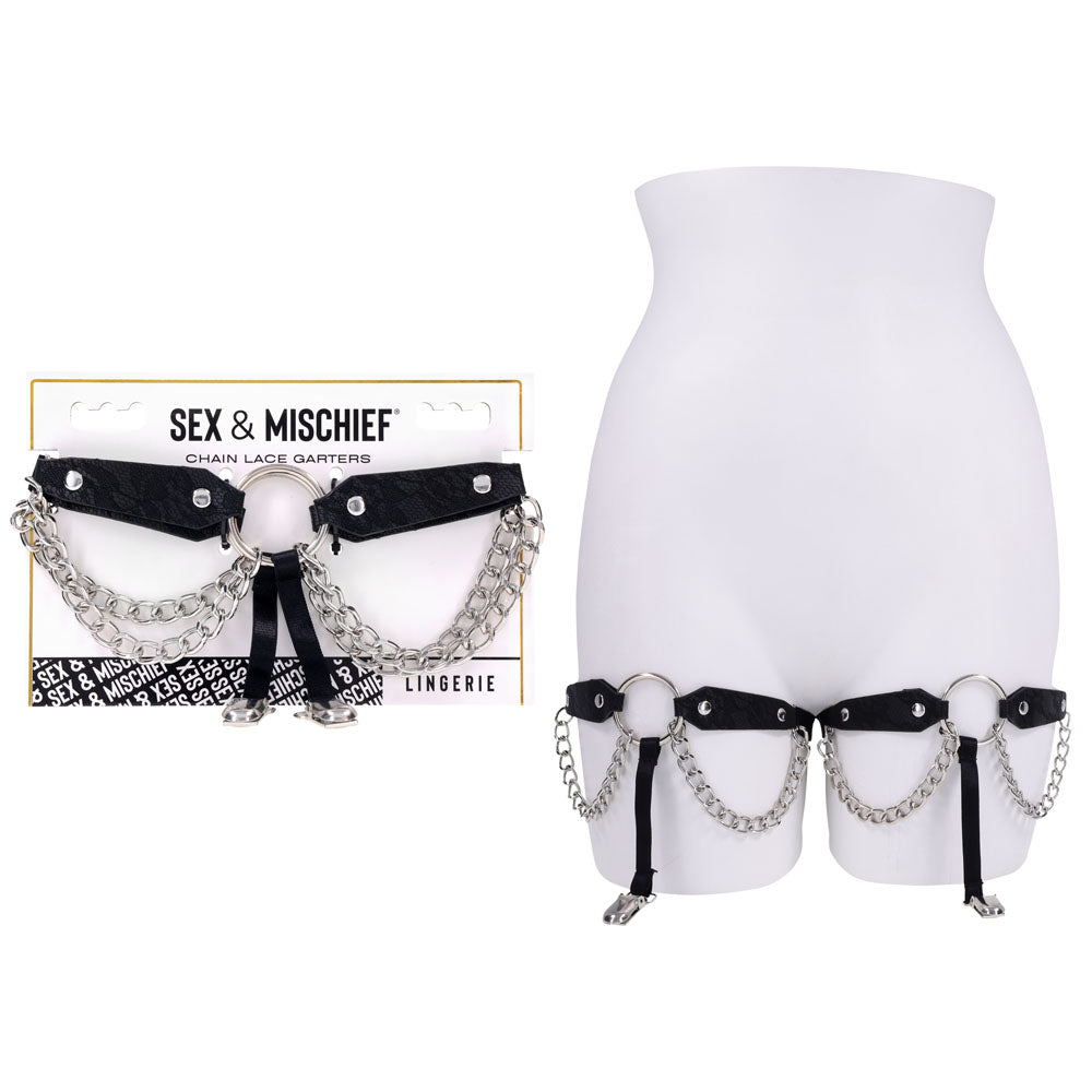 Sex & Mischief Chain Lace Garters - /Metal Garters