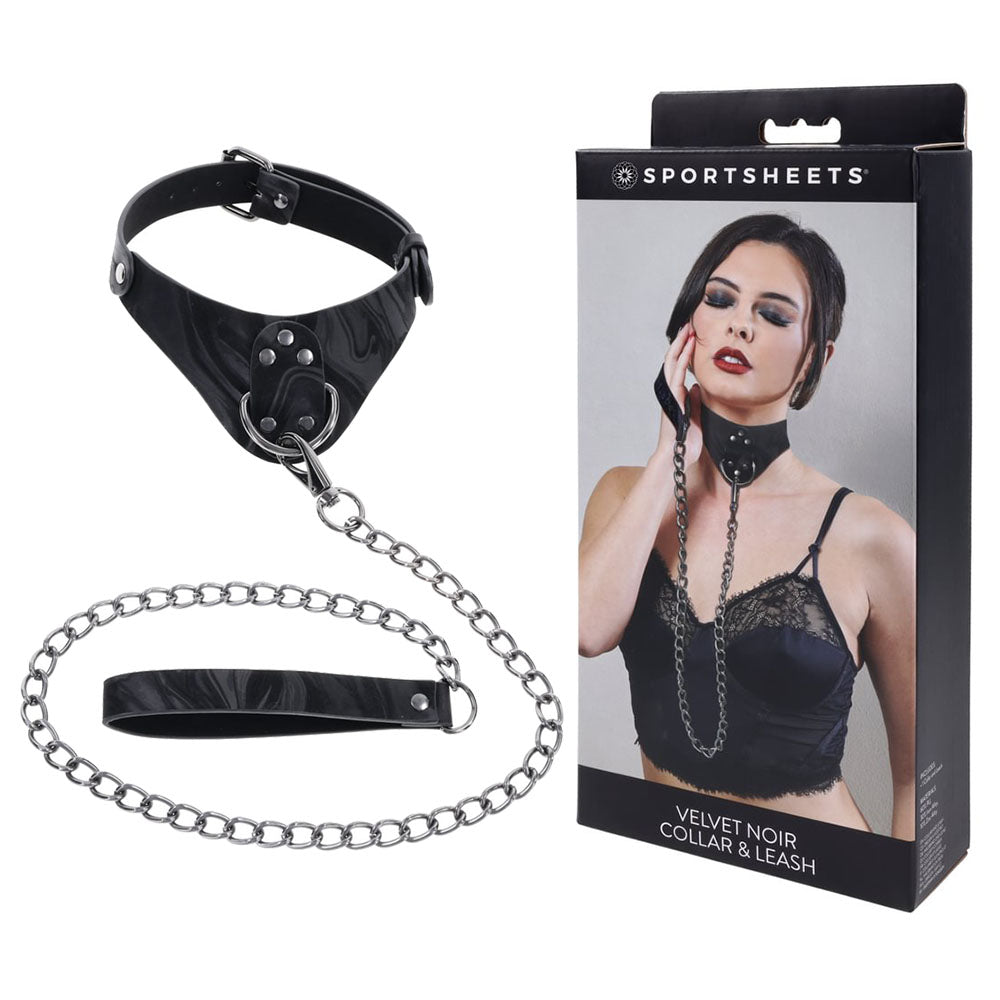 SPORTSHEETS Velvet Noir Collar & Leash - Restraint & Leash
