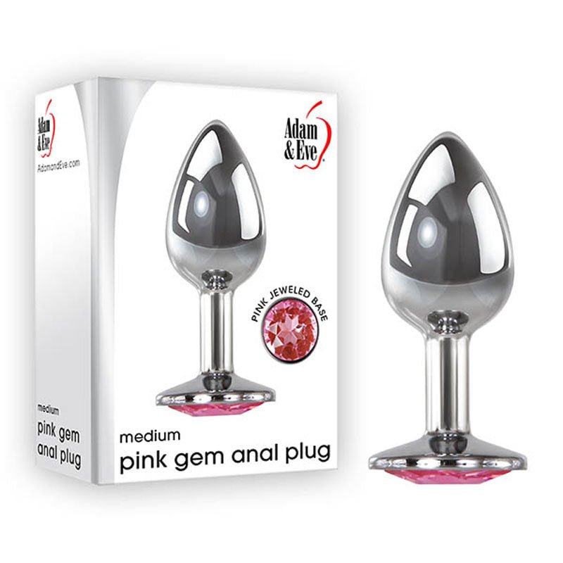 Adam & Eve Gem Anal Plug - Medium - Silver Medium 8.2 cm Metal Butt Plug with Gem - Pleasure Den