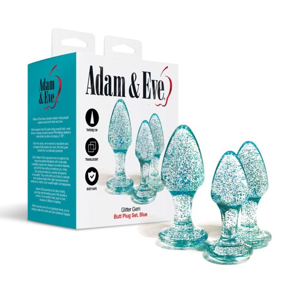 Adam & Eve Glitter Gem 3-Piece Butt Plug Set - Glitter Butt Plugs - Set of 3 Sizes - Pleasure Den