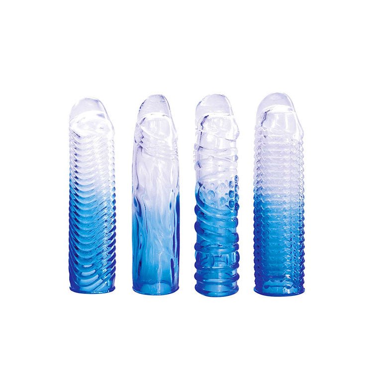 Adam & Eve SAPPHIRE Sleeve Set - Clear Penis Sleeve Set - Set of 4 - Pleasure Den