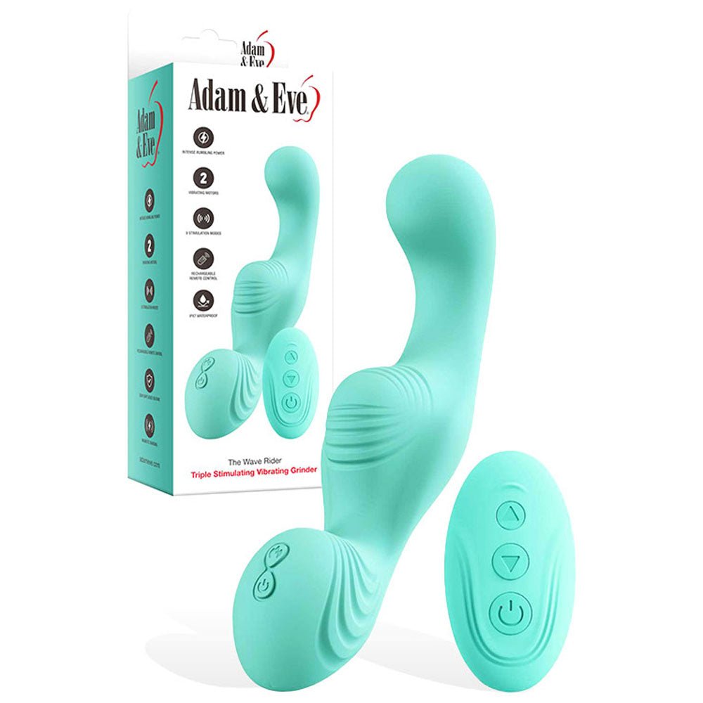 Adam & Eve THE WAVE RIDER - Teal USB Rechargeable Triple Stimulating Grinder Pad with Remote Control - Pleasure Den