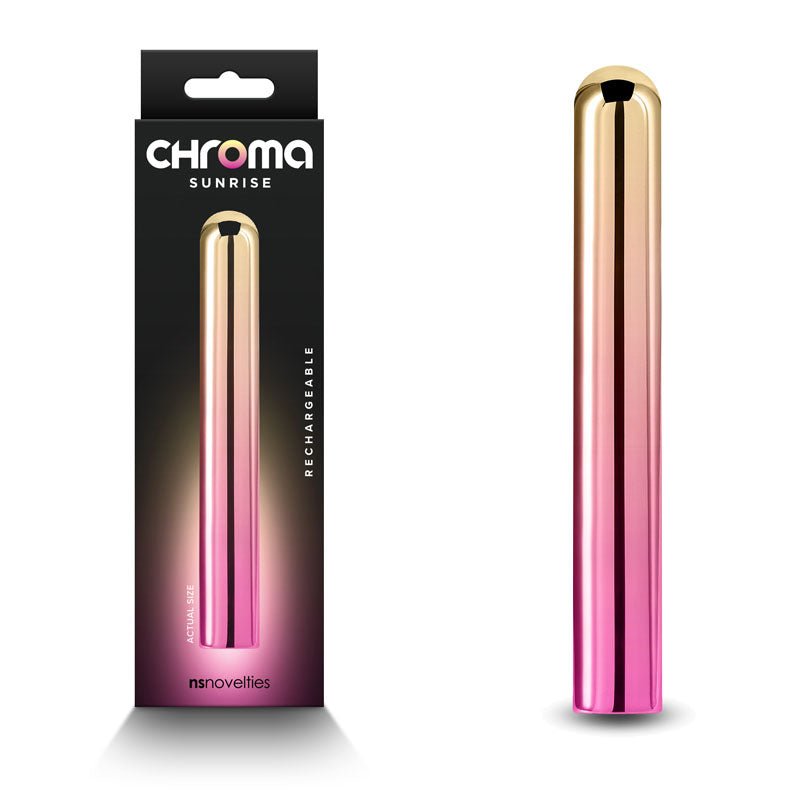 Chroma Sunrise - Large - Metallic Pink/Gold 13.8 cm USB Rechargeable Vibrator - Pleasure Den