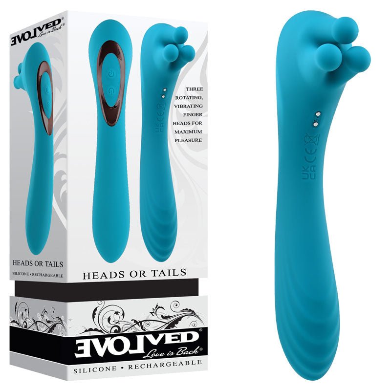 Evolved HEADS OR TAILS - Blue 19.3 cm USB Rechargeable Dual Ended Massager - Pleasure Den