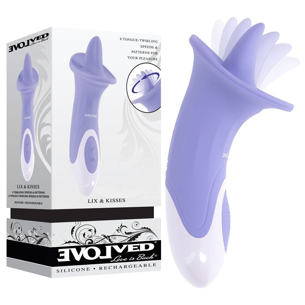 Evolved LIX & KISSES - 18.7 cm USB Rechargeable Flicking Tongue Stimulator - Pleasure Den