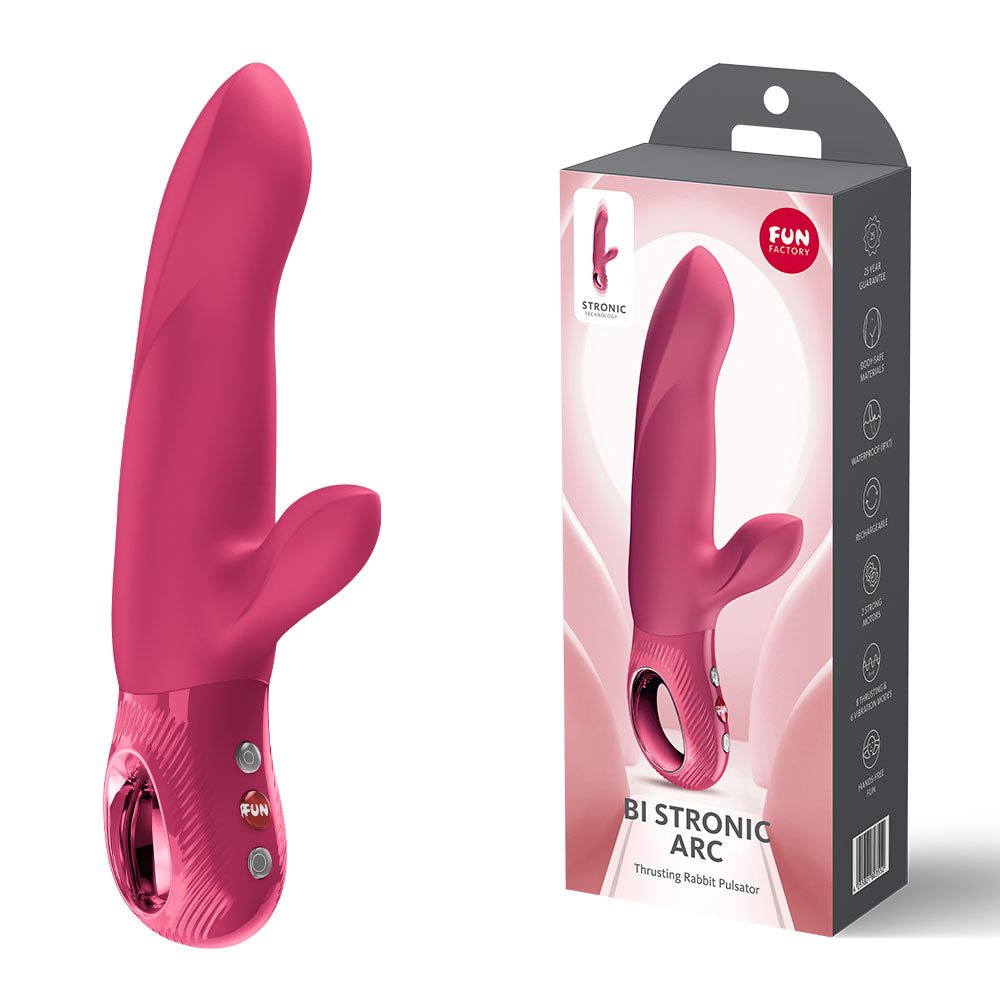 Fun Factory BI STRONIC ARC Raspberry - Raspberry 21.6 cm USB-C Rechargeable Thrusting Vibrator - Pleasure Den