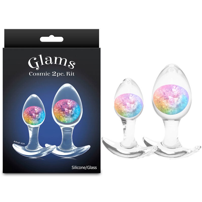Glams Cosmic 2pc Kit - Rainbow - Clear/Rainbow Butt Plugs - Set of 2 Sizes - Pleasure Den