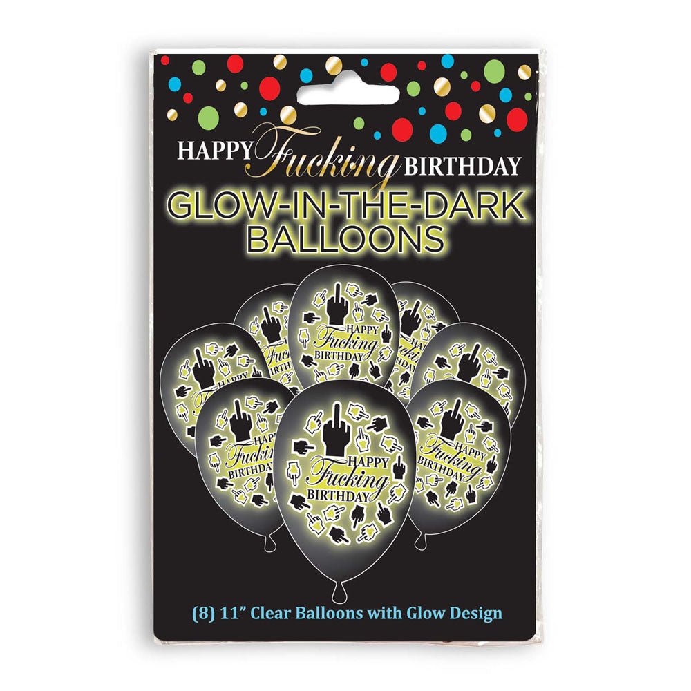 Happy Fucking Birthday Glow In The Dark Balloons - Novelty Birthday Balloons - 8 Pack - Pleasure Den