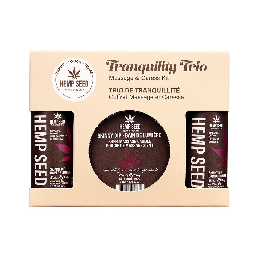 Hemp Seed Tranquility Trio - Skinny Dip - Skinny Dip Scented Massage & Caress Kit - 3 Piece Kit - Pleasure Den