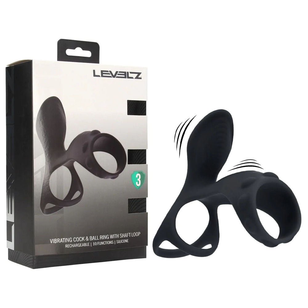 LEVELZ Vibrating Cock & Ball Ring with Shaft Loop - USB Rechargeable Vibrating Cock & Ball Rings - Pleasure Den