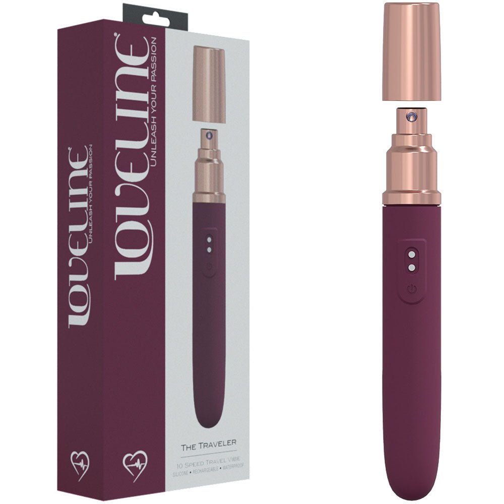 LOVELINE The Traveler - Burgundy - Burgundy 17.6 cm USB Rechargeable Vibrator with Lube Applicator - Pleasure Den