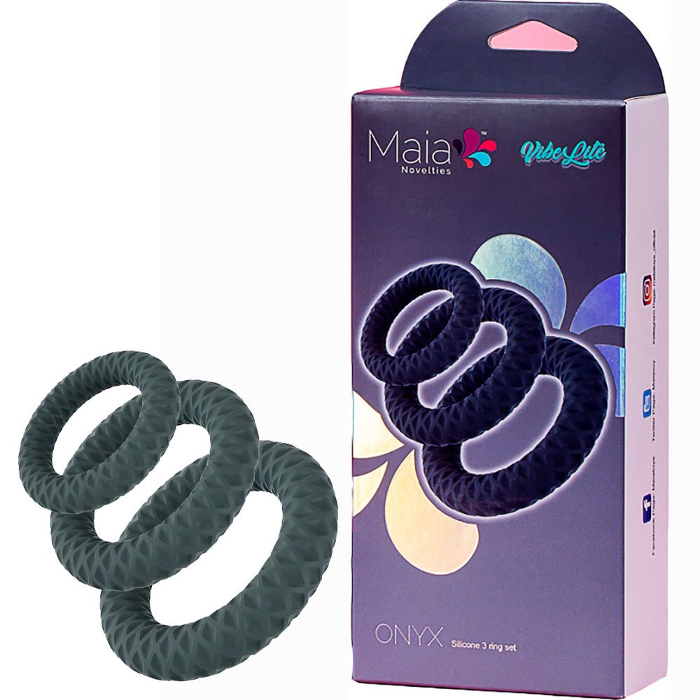Maia ONYX - Grey Cock Ring Set - Set of 3 Sizes - Pleasure Den