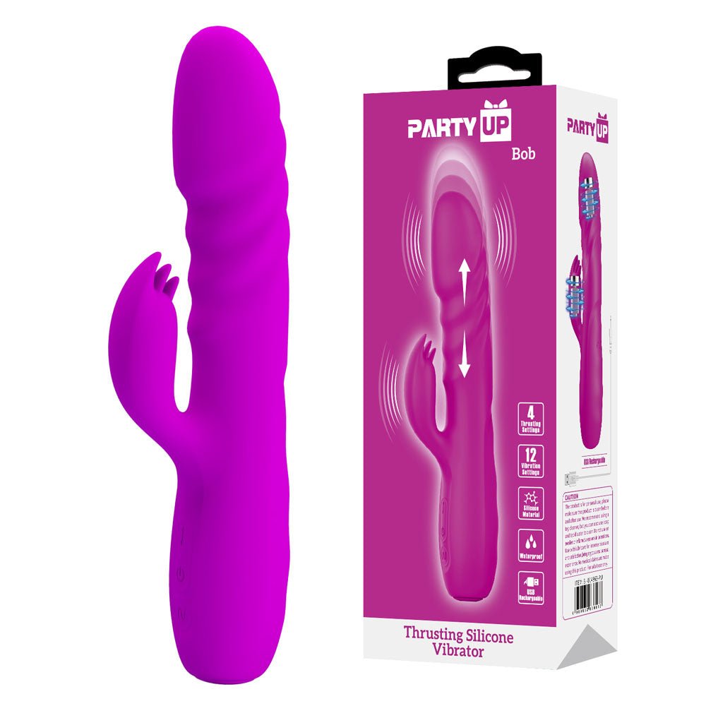 Party Up BOB Thrusting Vibe - 25 cm USB Rechargeable Thrusting Rabbit Vibrator - Pleasure Den