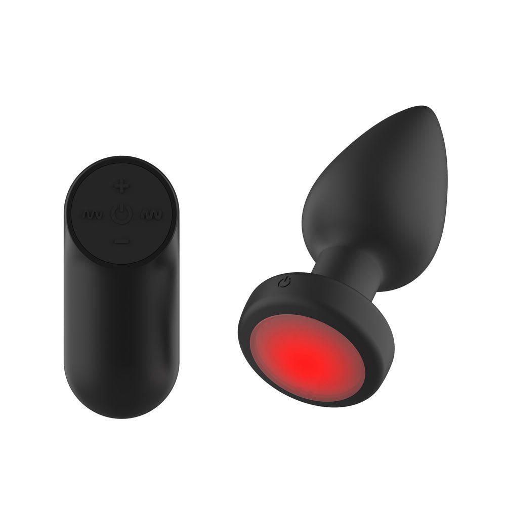 Passion Play Vibrating Butt Plug with LED Base - M - 10.4 cm USB Rechargeable Vibrating Butt Plug with LED Base and Wireless Remote - Pleasure Den