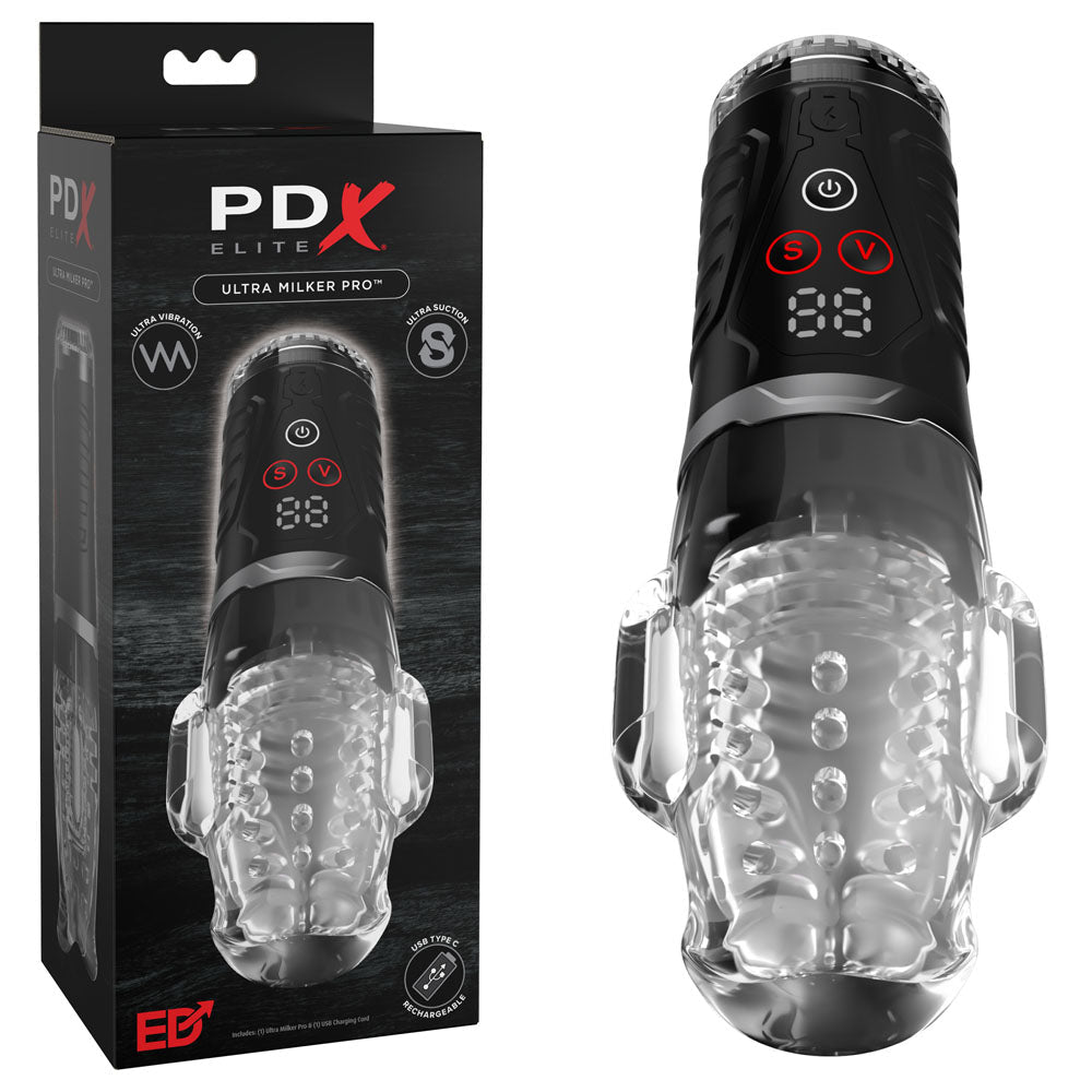 PDX Elite Ultra Milker Pro - USB Rechargeable Vibrating & Sucking Auto Stroker - Pleasure Den