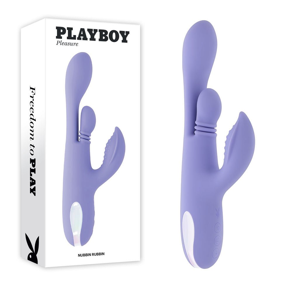 Playboy Pleasure NUBBIN RUBBIN - 24.1 cm USB Rechargeable Thrusting Rabbit Vibrator - Pleasure Den