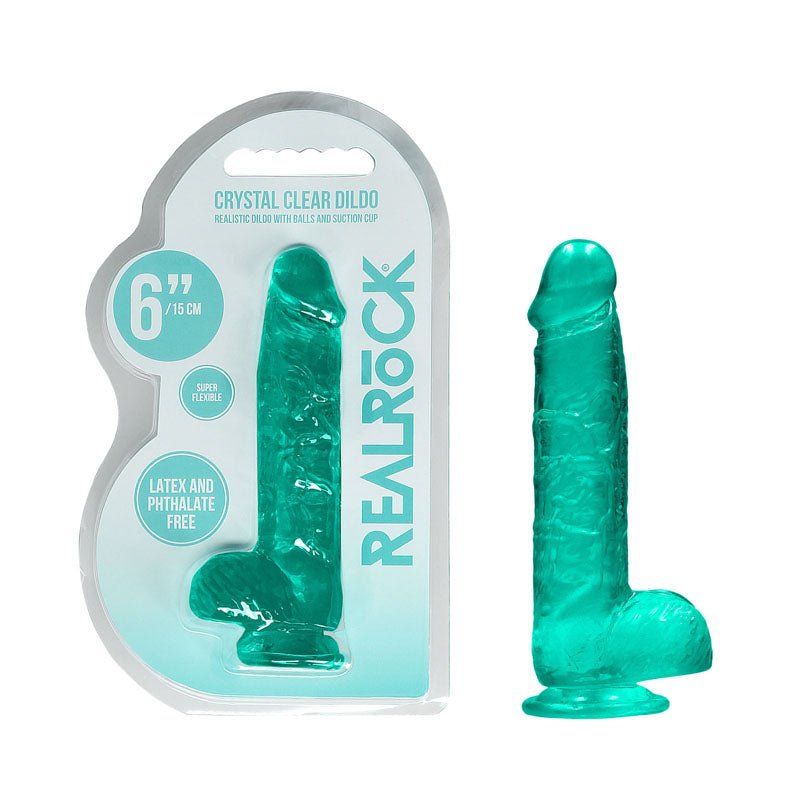 REALROCK 6'' Realistic Dildo With Balls - Turquoise 15.2 cm Dong - Pleasure Den