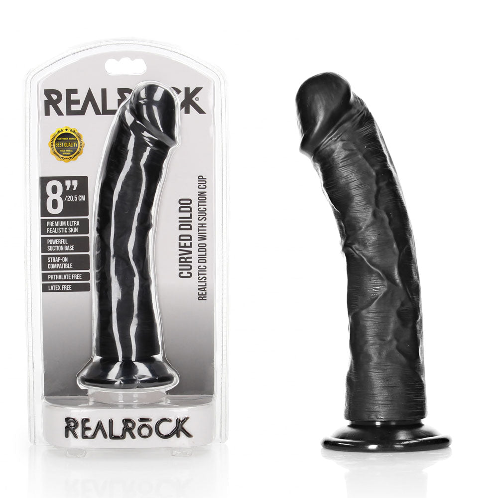 REALROCK Realistic Regular Curved Dildo with Suction Cup - 20 cm - 20 cm (8'') Dong - Pleasure Den