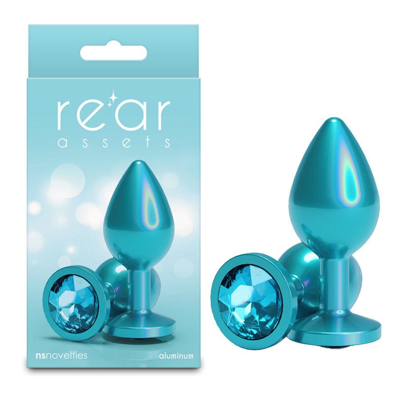 Rear Assets Iridescent - Medium - Teal - Iridescent Teal 8.2 cm Medium Butt Plug - Pleasure Den