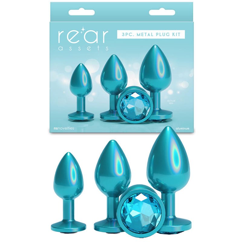 Rear Assets Trainer Kit - Iridescent Teal - Iridescent Teal Metallic Butt Plugs - Set of 3 Sizes - Pleasure Den