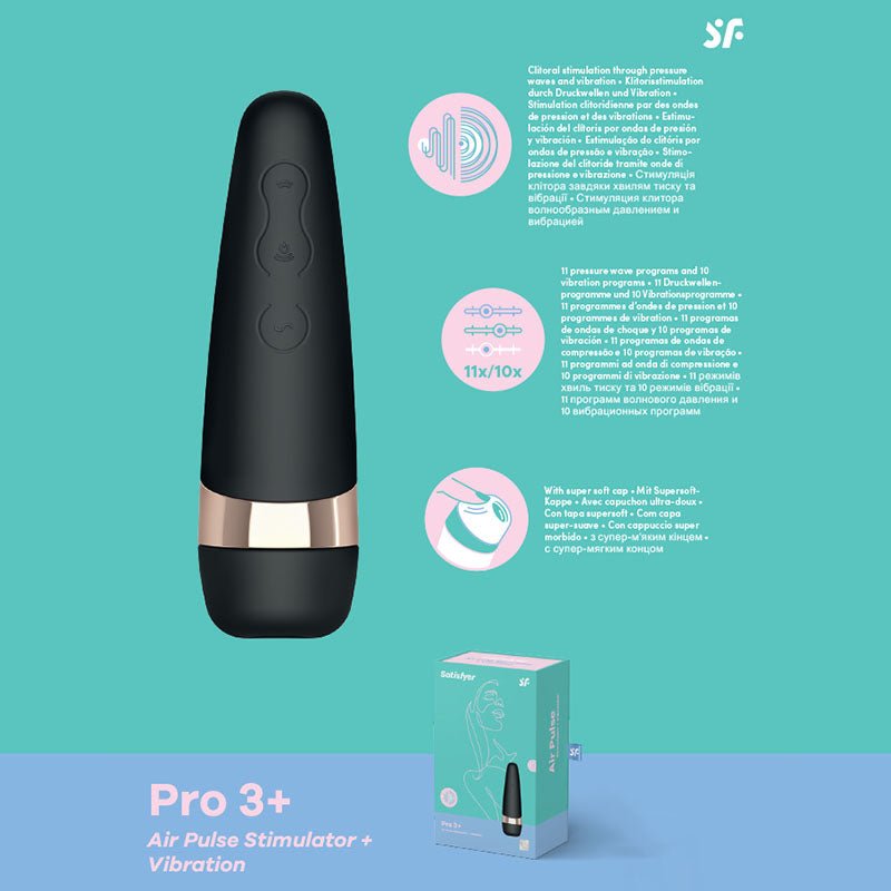 Satisfyer Pro 3+ - USB-Rechargeable Air Pulse Clitoral Stimulator with Vibration - Pleasure Den