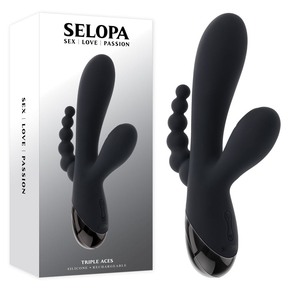 Selopa TRIPLE ACES - 19.7 cm USB Rechargeable Triple Stimulator Vibrator - Pleasure Den