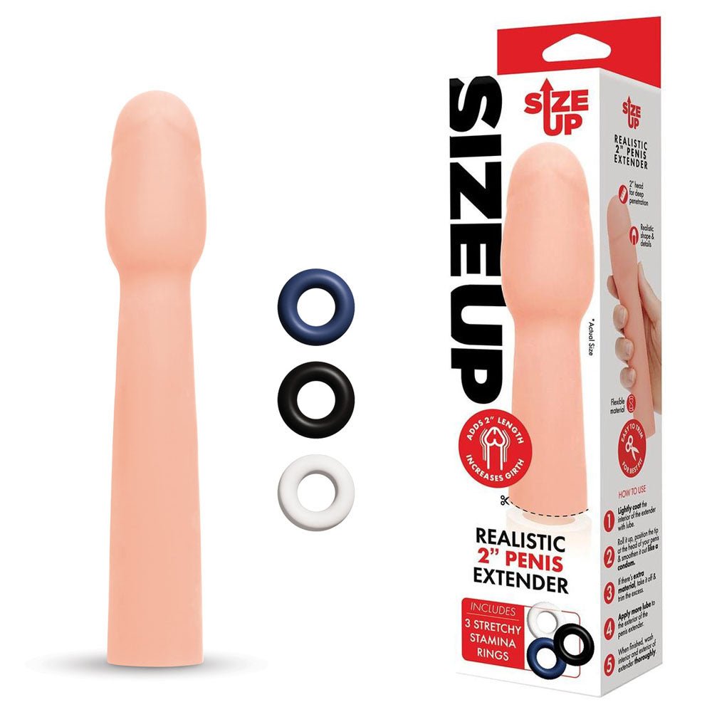 Size Up Realistic 2 Inch Penis Extender - 5 cm (2'') Penis Extension Sleeve - Pleasure Den