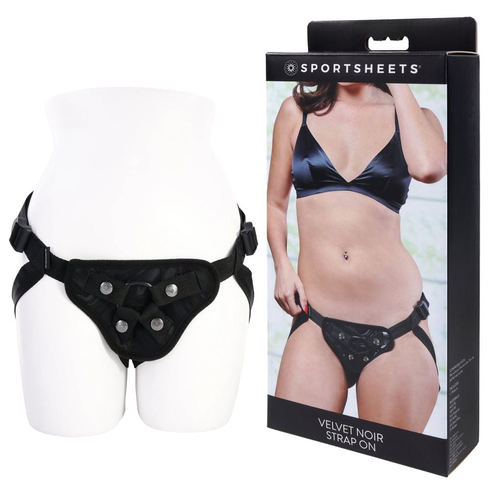 SPORTSHEETS Velvet Noir Strap On - Adjustable Strap-On Harness (No Probe Included) - Pleasure Den
