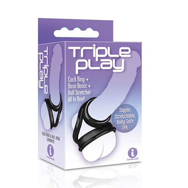 The 9's Triple Ring - Black Cock & Balls Ring - Pleasure Den