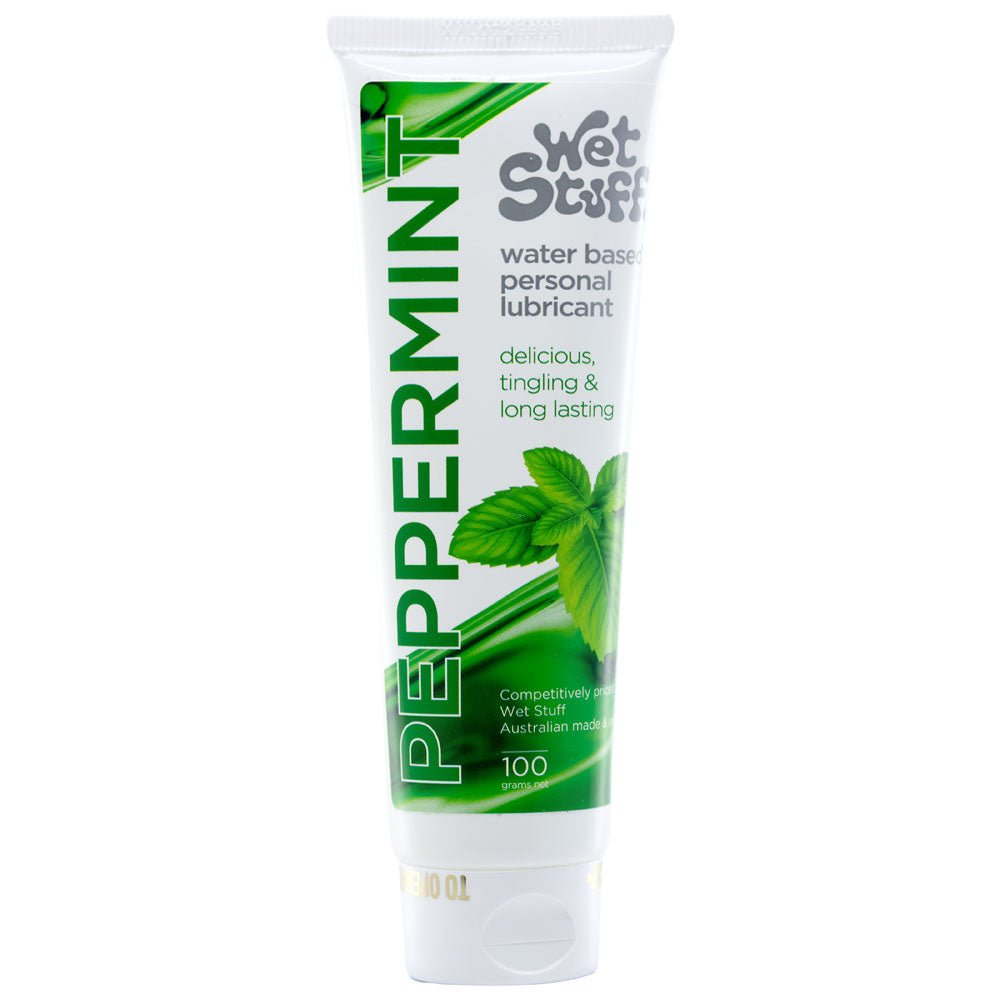 Wet Stuff Peppermint - 100g Tube - Peppermint Flavoured Water Based Lubricant - 100 gram Tube - Pleasure Den