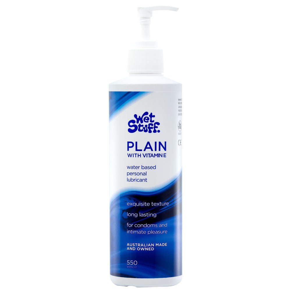 Wet Stuff Plain - 550g Pump - Water Based Lubricant with Vitamin E - 550 gram Pump Bottle - Pleasure Den